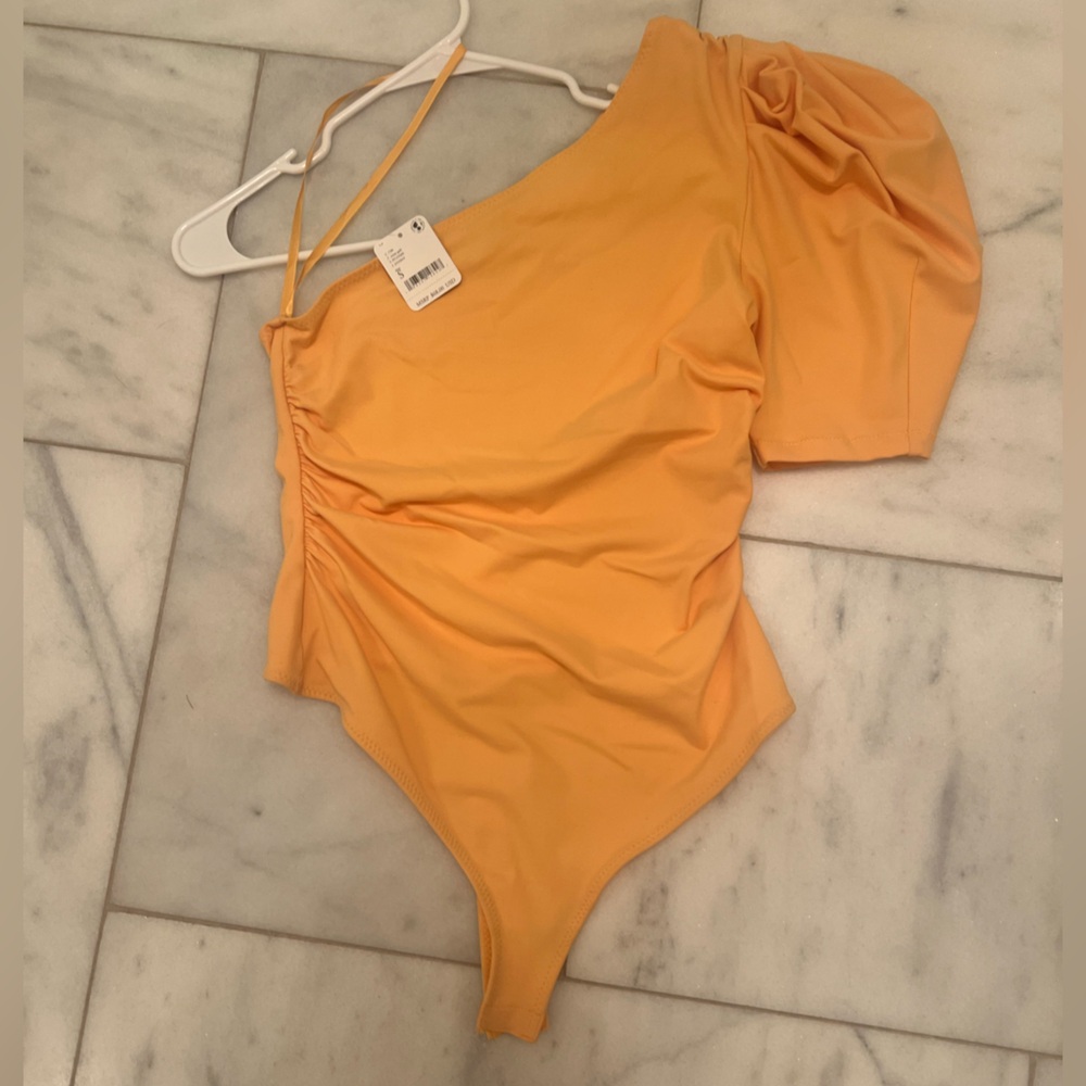 FREE PEOPLE One-Shoulder Yellow  BODYSUIT One Piece